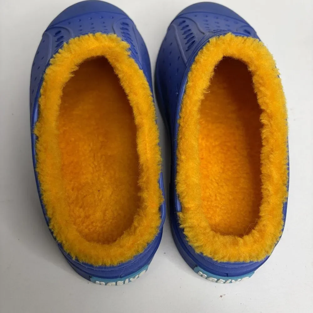 Native Shoes Cozy Jefferson Blue Faux Fur Slip On Cozy Clogs Kids C13